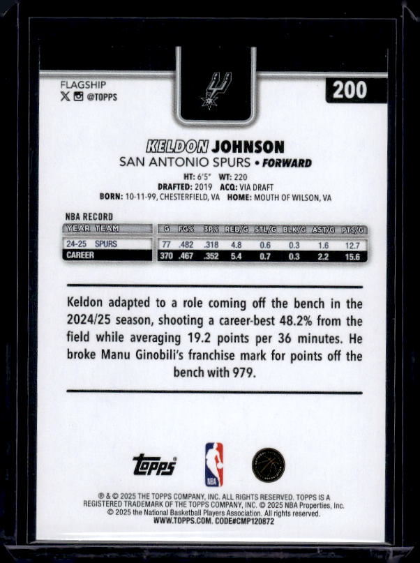 2025-26 Topps #200 Keldon Johnson