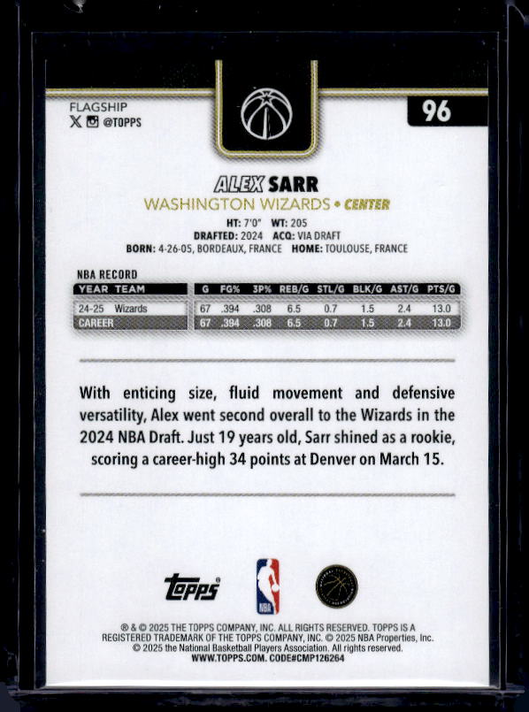 2025-26 Topps #96 Alex Sarr Blackout