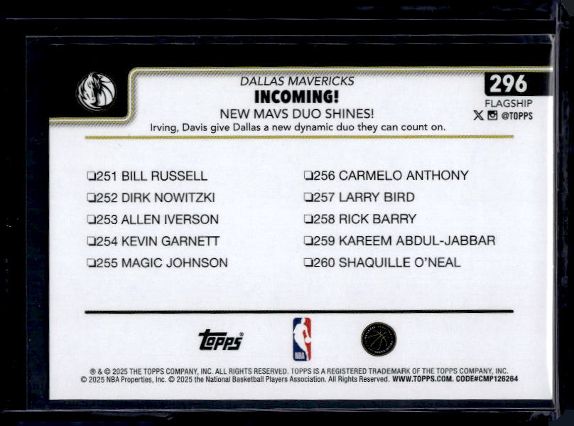 2025-26 Topps #296 Incoming!: New Mavs Duo Shines! Blackout