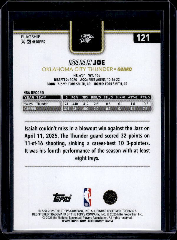 2025-26 Topps #121 Isaiah Joe Blackout
