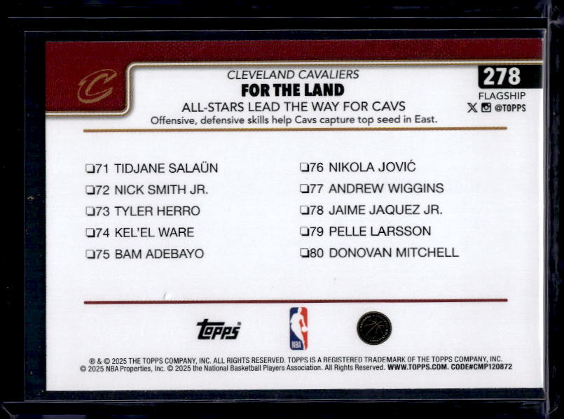 2025-26 Topps #278 For The Land: All-Stars Lead The Way For Cavs