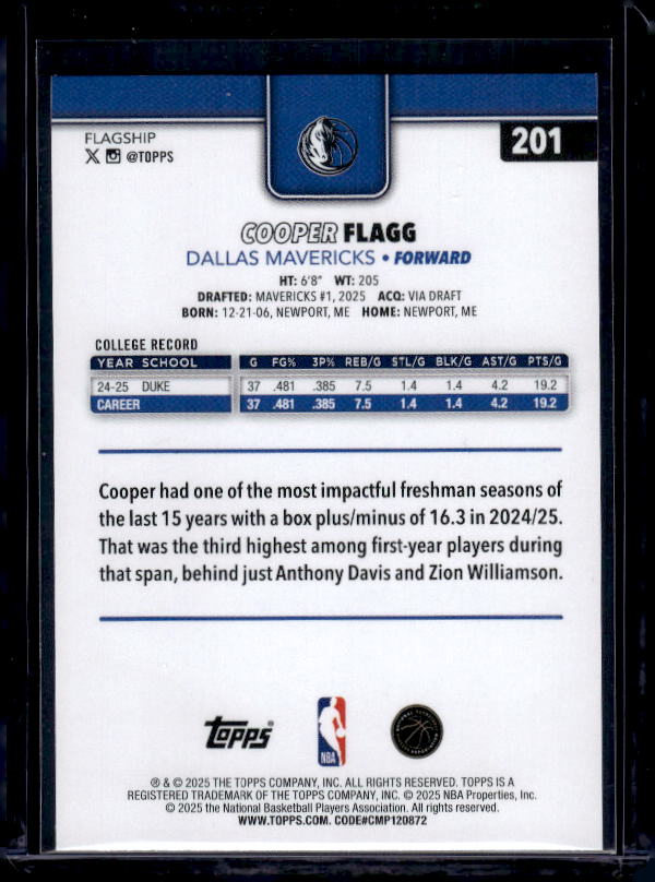 2025-26 Topps #201 Cooper Flagg