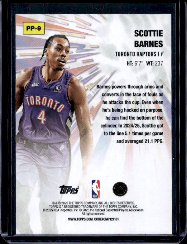 2025-26 Topps #PP-9 Scottie Barnes Power Players Holo Foil