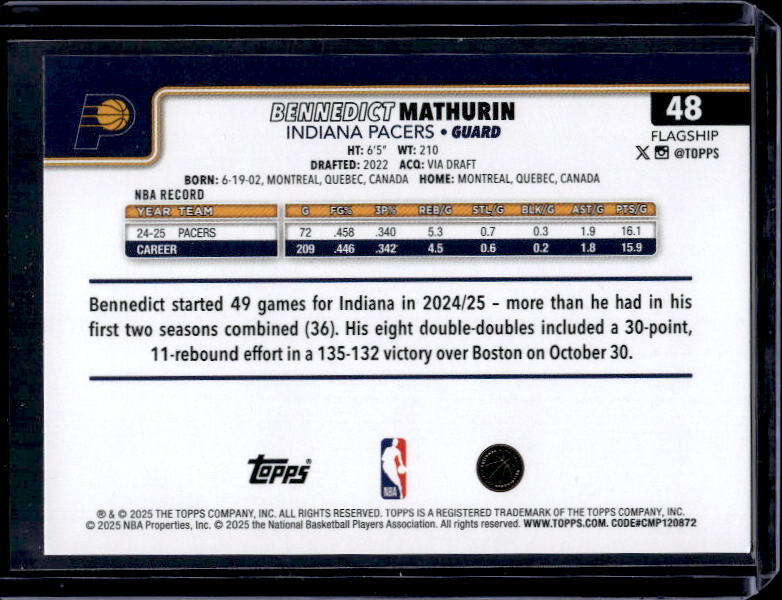 2025-26 Topps #48 Bennedict Mathurin Holo Foil