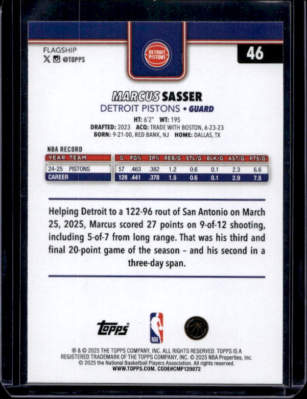 2025-26 Topps #46 Marcus Sasser Holo Foil