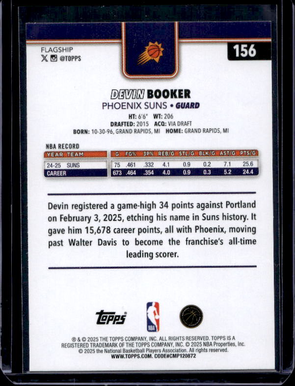 2025-26 Topps #156 Devin Booker Rainbow Foilboard