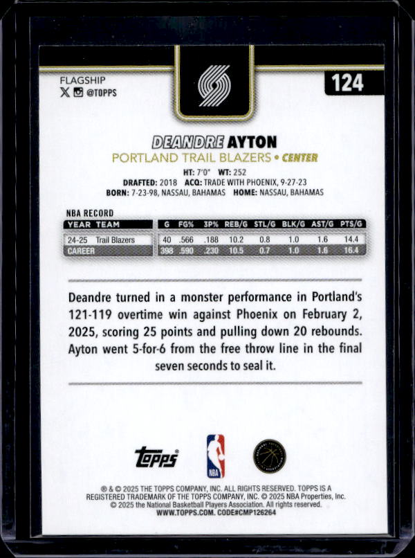 2025-26 Topps #124 Deandre Ayton Blackout