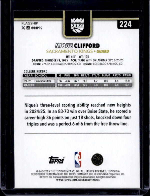 2025-26 Topps #224 Nique Clifford Blackout