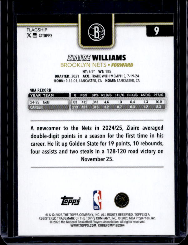 2025-26 Topps #9 Ziaire Williams Blackout
