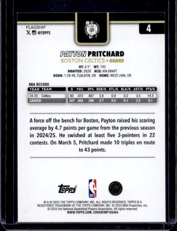 2025-26 Topps #4 Payton Pritchard Blackout