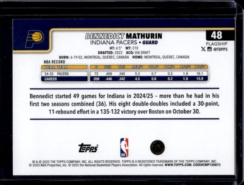 2025-26 Topps #48 Bennedict Mathurin Holo Foil