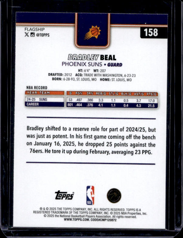2025-26 Topps #158 Bradley Beal Holo Foil