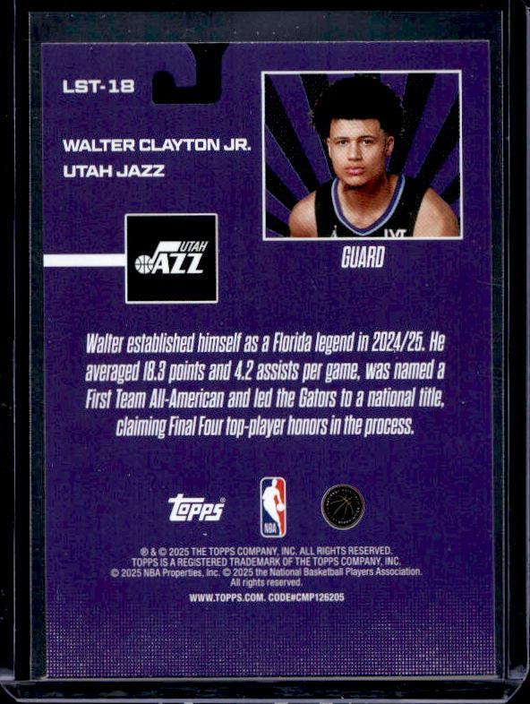 2025-26 Topps #LST-18 Walter Clayton Jr. Limited Stock Legends