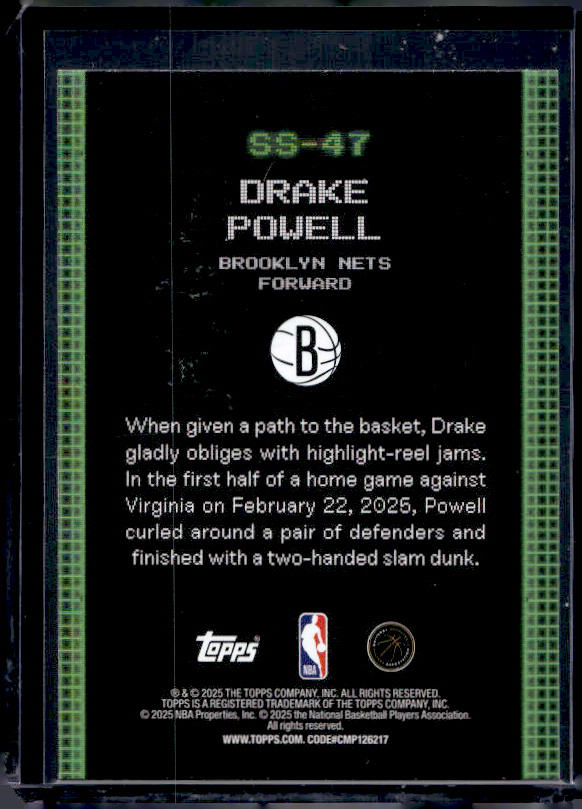 2025-26 Topps #SS-47 Drake Powell Scan and Slam
