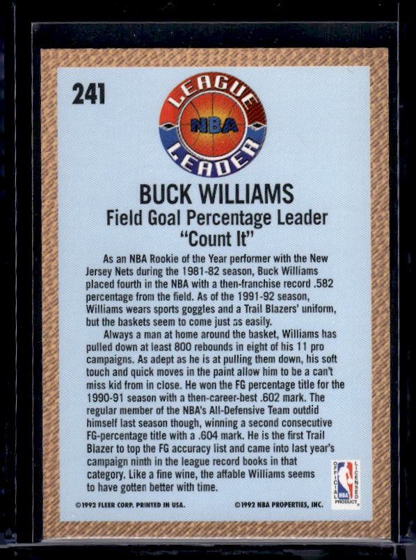 1992-93 Fleer #241 Buck Williams League Leader