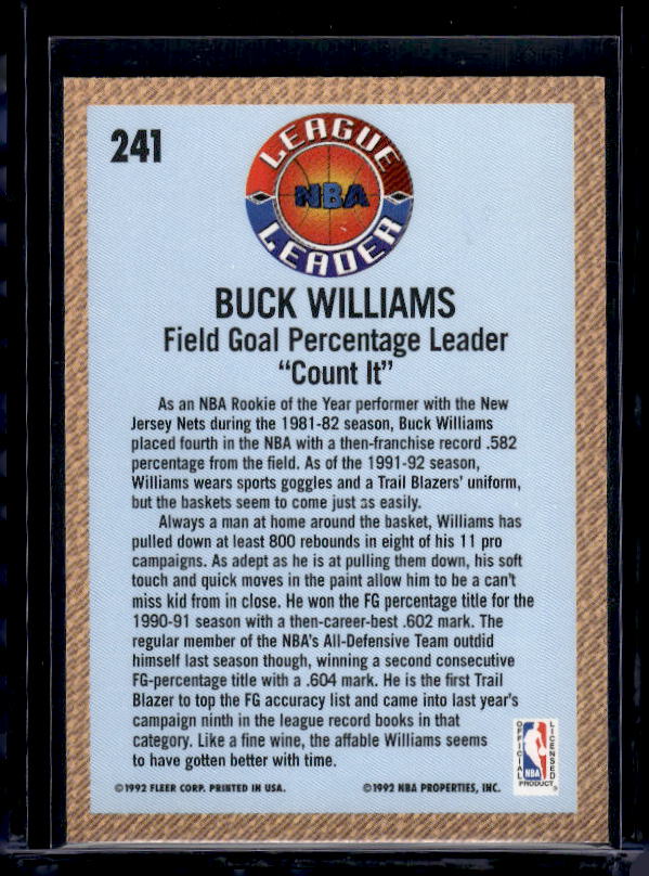 1992-93 Fleer #241 Buck Williams League Leader