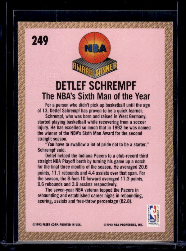 1992-93 Fleer #249 Detlef Schrempf Award Winner