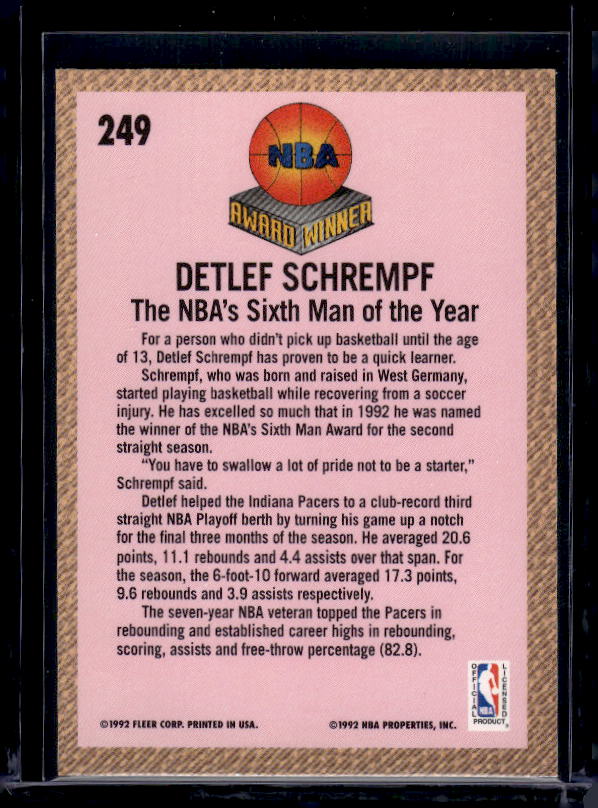 1992-93 Fleer #249 Detlef Schrempf Award Winner
