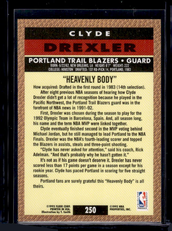 1992-93 Fleer #250 Clyde Drexler Pro Vision