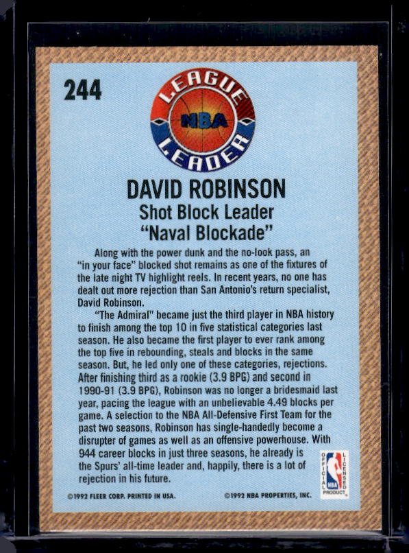 1992-93 Fleer #244 David Robinson League Leader