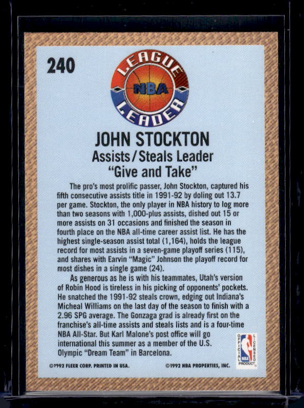 1992-93 Fleer #240 John Stockton League Leader