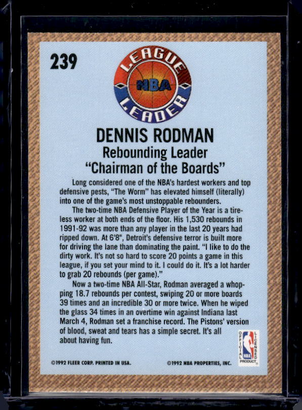 1992-93 Fleer #239 Dennis Rodman League Leader