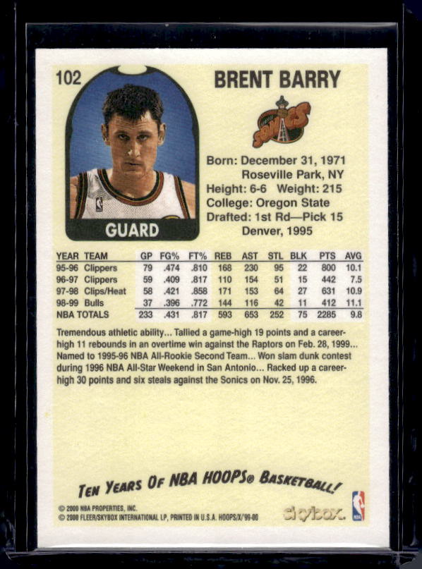 1999-00 Hoops Decade #102 Brent Barry