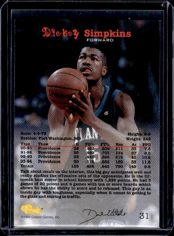 1994 Classic Draft #31 Dickey Simpkins