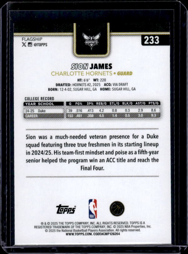 2025-26 Topps #233 Sion James Blackout