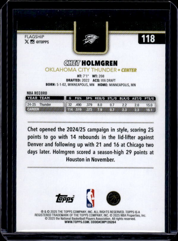 2025-26 Topps #118 Chet Holmgren Blackout