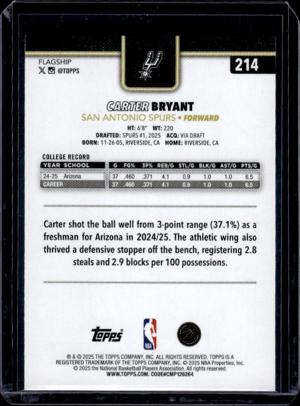 2025-26 Topps #214 Carter Bryant Blackout