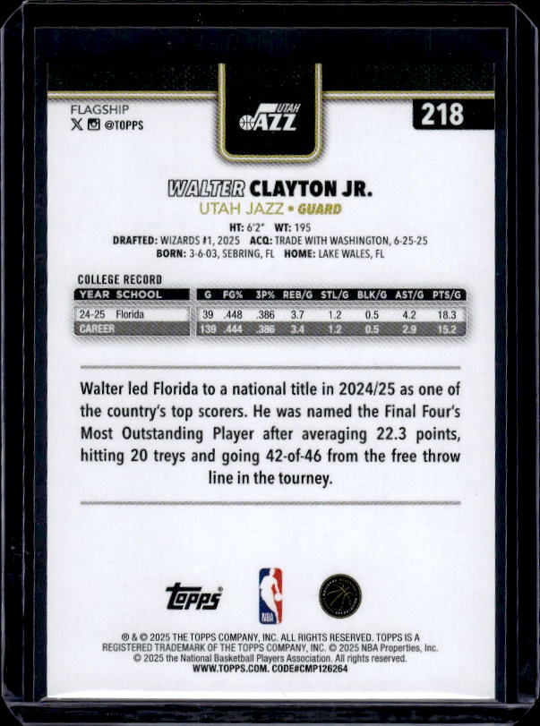 2025-26 Topps #218 Walter Clayton Jr. Blackout