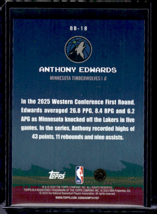 2025-26 Topps #8B-18 Anthony Edwards 8-Bit Ballers Holo Foil