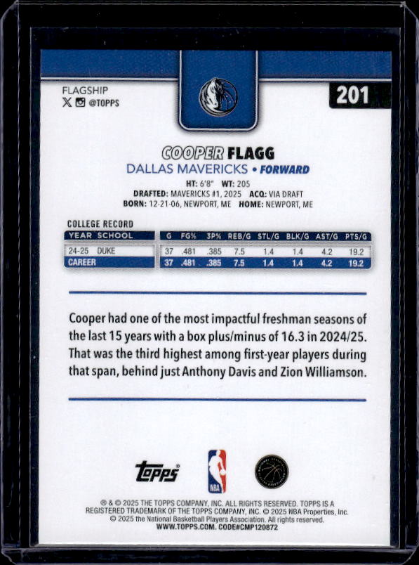 2025-26 Topps #201 Cooper Flagg