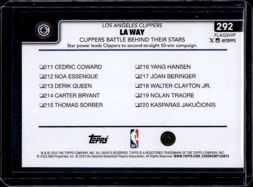 2025-26 Topps #292 LA Way: Clippers Battle Behind Their Stars Gold #/2025