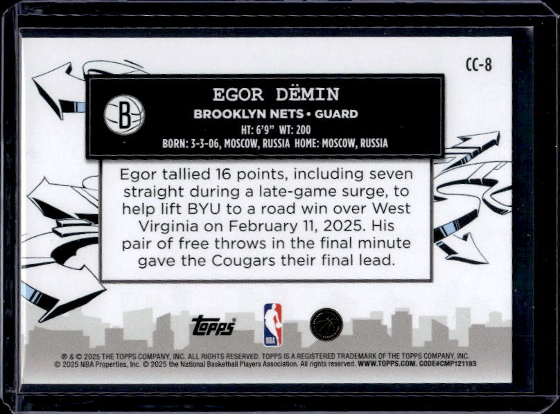 2025-26 Topps #CC-8 Egor Dëmin Clutch City Prospects Holo Foil