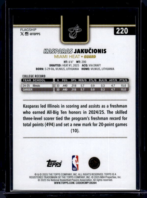 2025-26 Topps #220 Kasparas Jakučionis Blackout