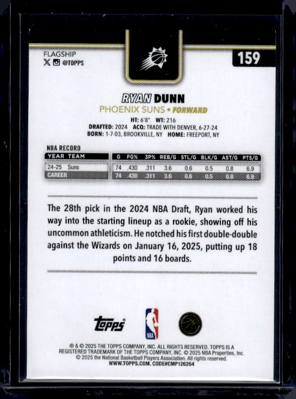 2025-26 Topps #159 Ryan Dunn Blackout