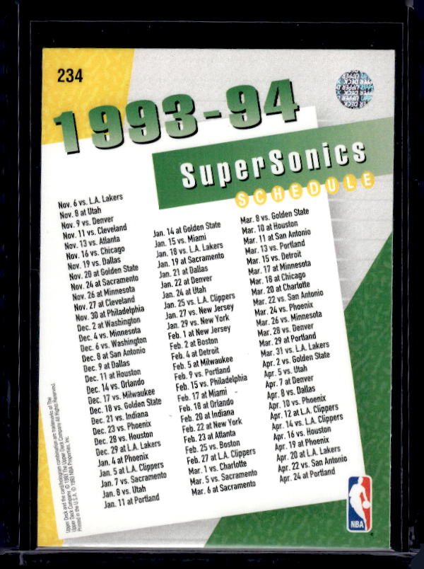 1993-94 Upper Deck #234 Seattle SuperSonics