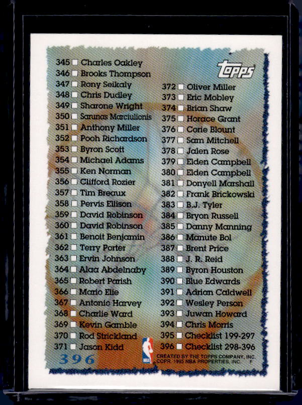 1994-95 Topps #396 Checklist: 297-396