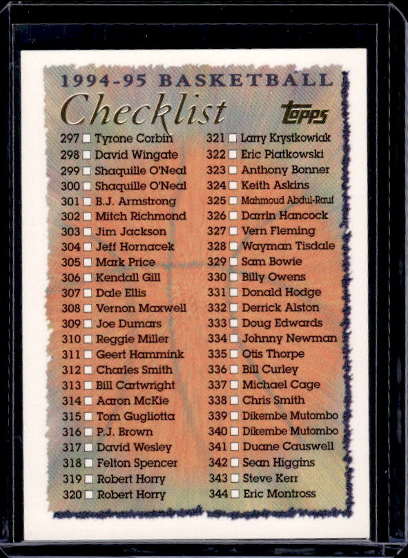 1994-95 Topps #396 Checklist: 297-396