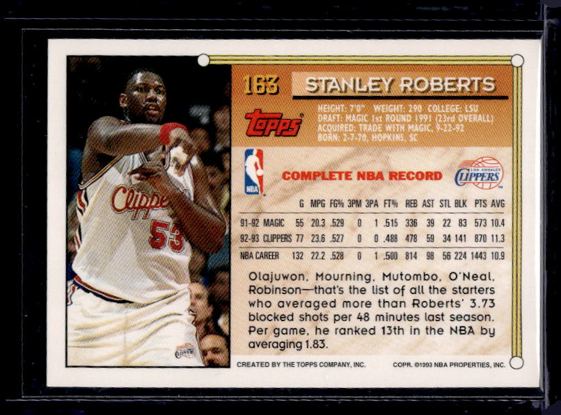 1993-94 Topps #163 Stanley Roberts
