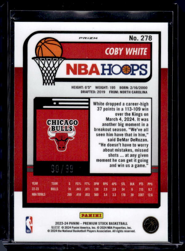 2023-24 Hoops Premium Stock #278 Coby White Blue Disco Prizm #/99