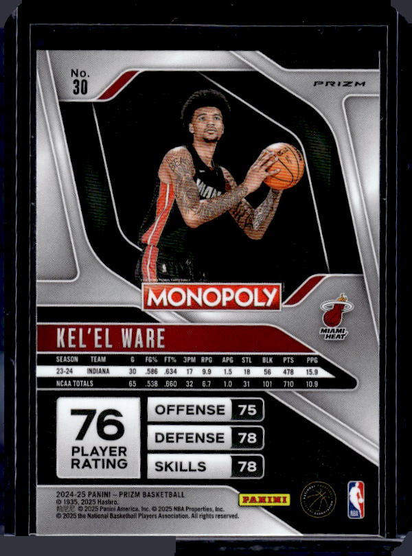 2024-25 Panini Prizm Monopoly #30 Kel'el Ware Red Prizms