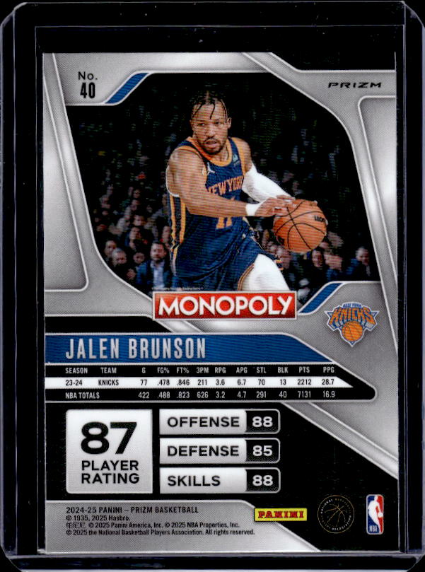2024-25 Panini Prizm Monopoly #40 Jalen Brunson Red Prizms