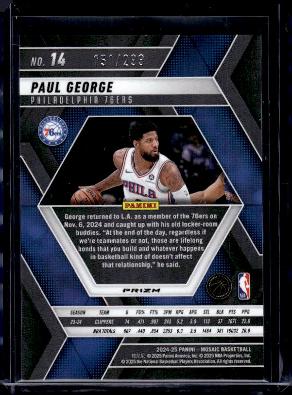 2024-25 Panini Mosaic - Paul George #14 Red Seismic Mosaic Prizm 151/299