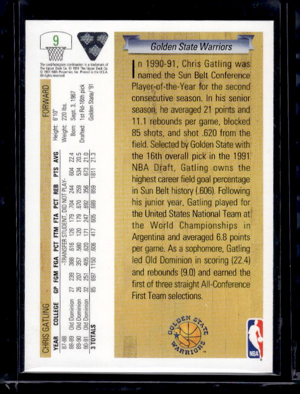 1991-92 Upper Deck #9b Chris Gatling