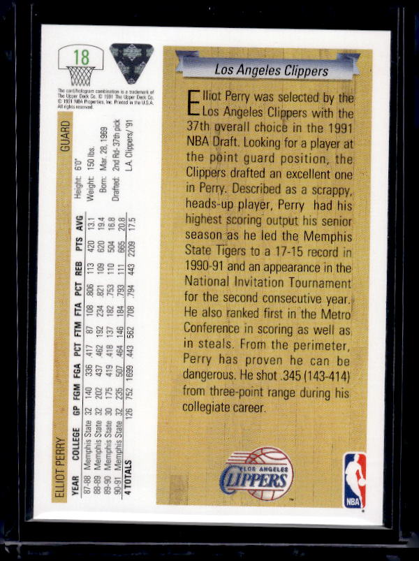 1991-92 Upper Deck #18b Elliot Perry