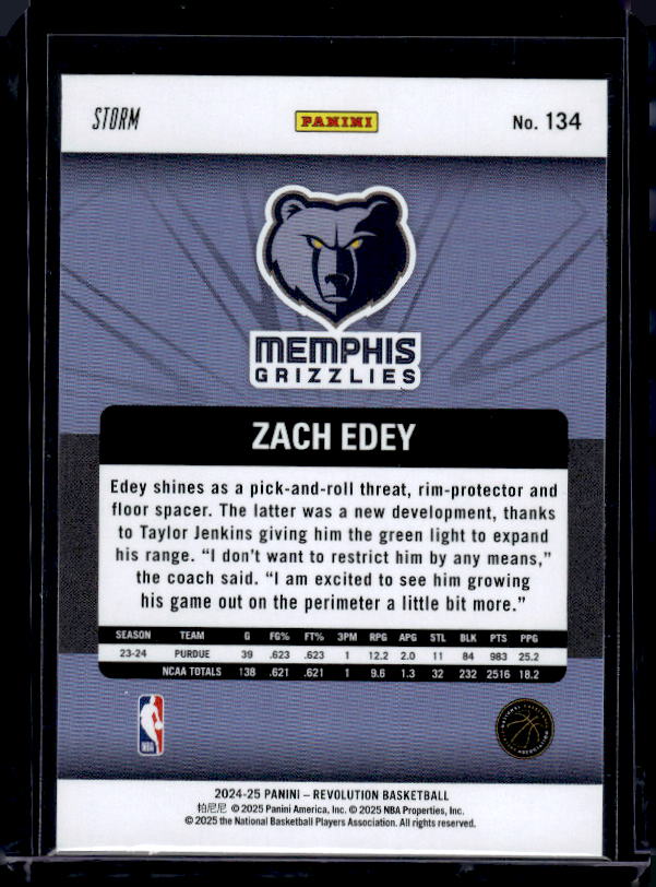 2024-25 Panini Revolution #134 Zach Edey Blue Storm