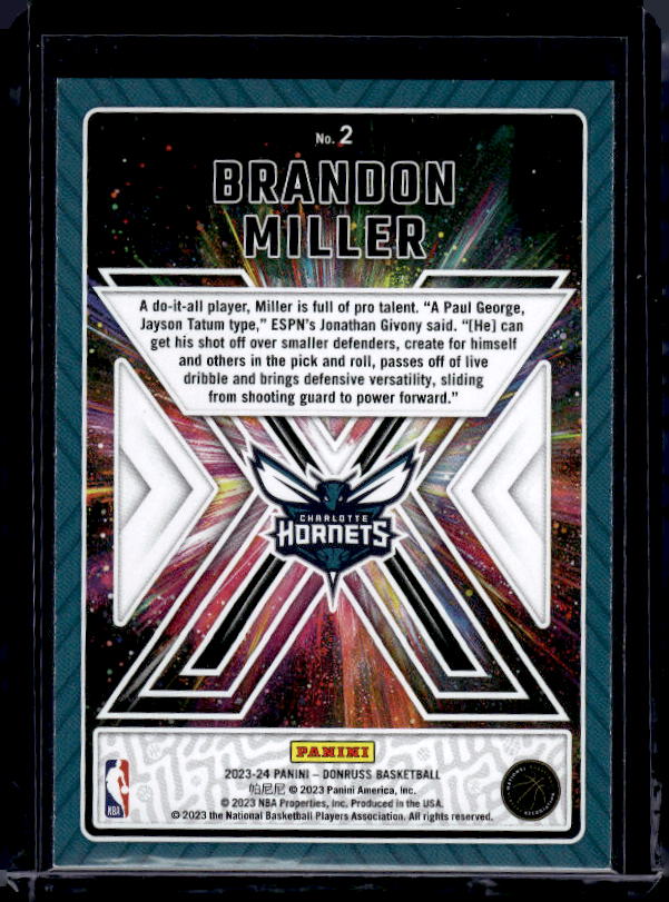 2023-24 Donruss #2 Brandon Miller Great X-Pectations